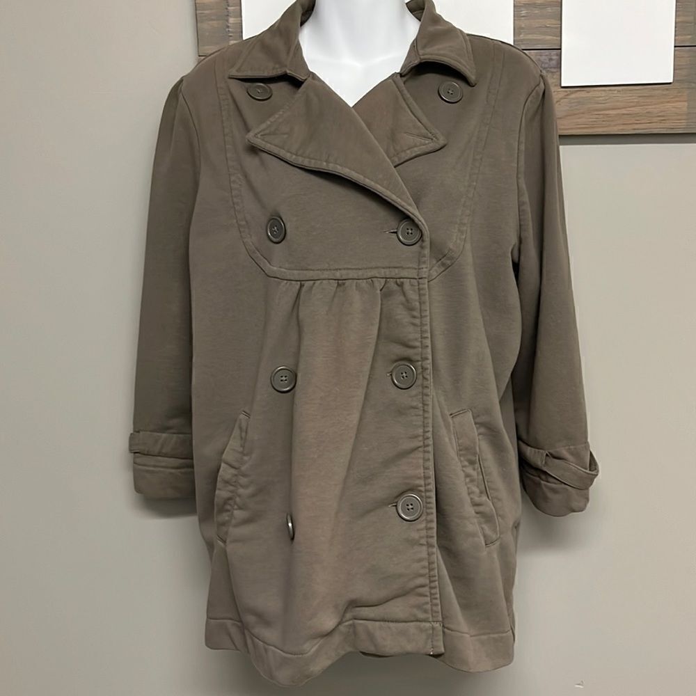 Preswick & Moore Sport Women Button Up Taupe Peplum Jacket with Pockets- Size 1X